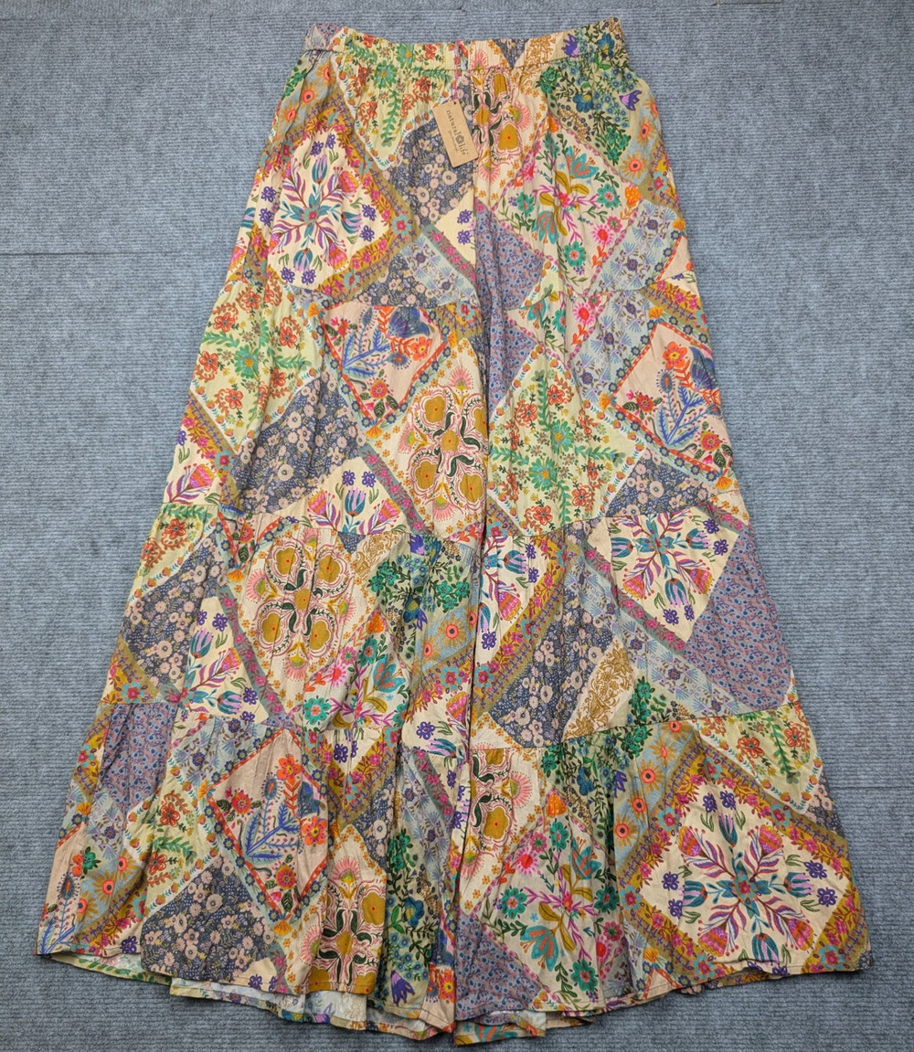 Natural Life Patti Palazzo Pants Womens Large Patchwork Floral Boho Wide Leg